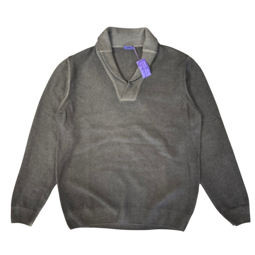 Altea Wool Cashmere Shawl Collar V-Neck Sweater Gray Italy Mens XL ITALY NWT